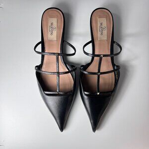 VALENTINO GARAVANI 20mm Rockstud Wispy Black Leather Mules 8.5US 38.5EU